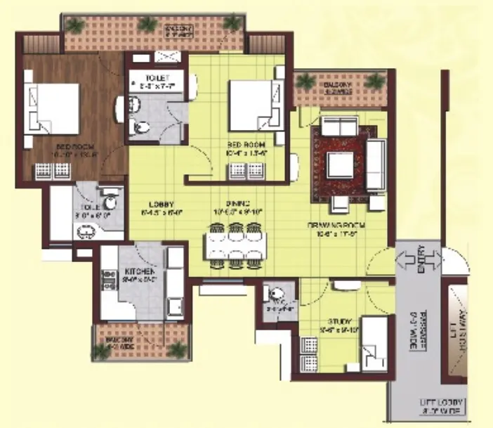 2 BHK floor plan of ATM Amritsar One apartments in Amritsar