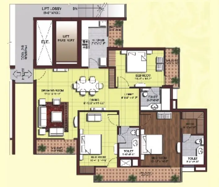 3 BHK floor plan of ATM Amritsar One apartments in Amritsar