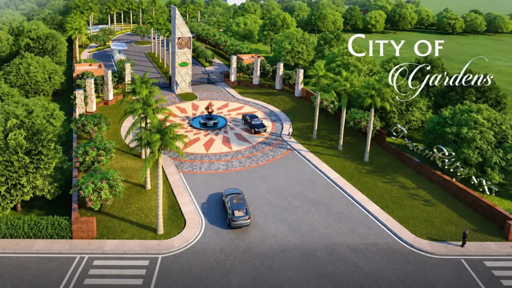 AIPL DreamCity NXT entrance and landscaped area